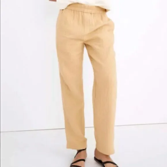 Madewell Yellow Mustard Waffle Knit Pull Up Pant XS Neutral Loose Cotton Earthy - Picture 1 of 9